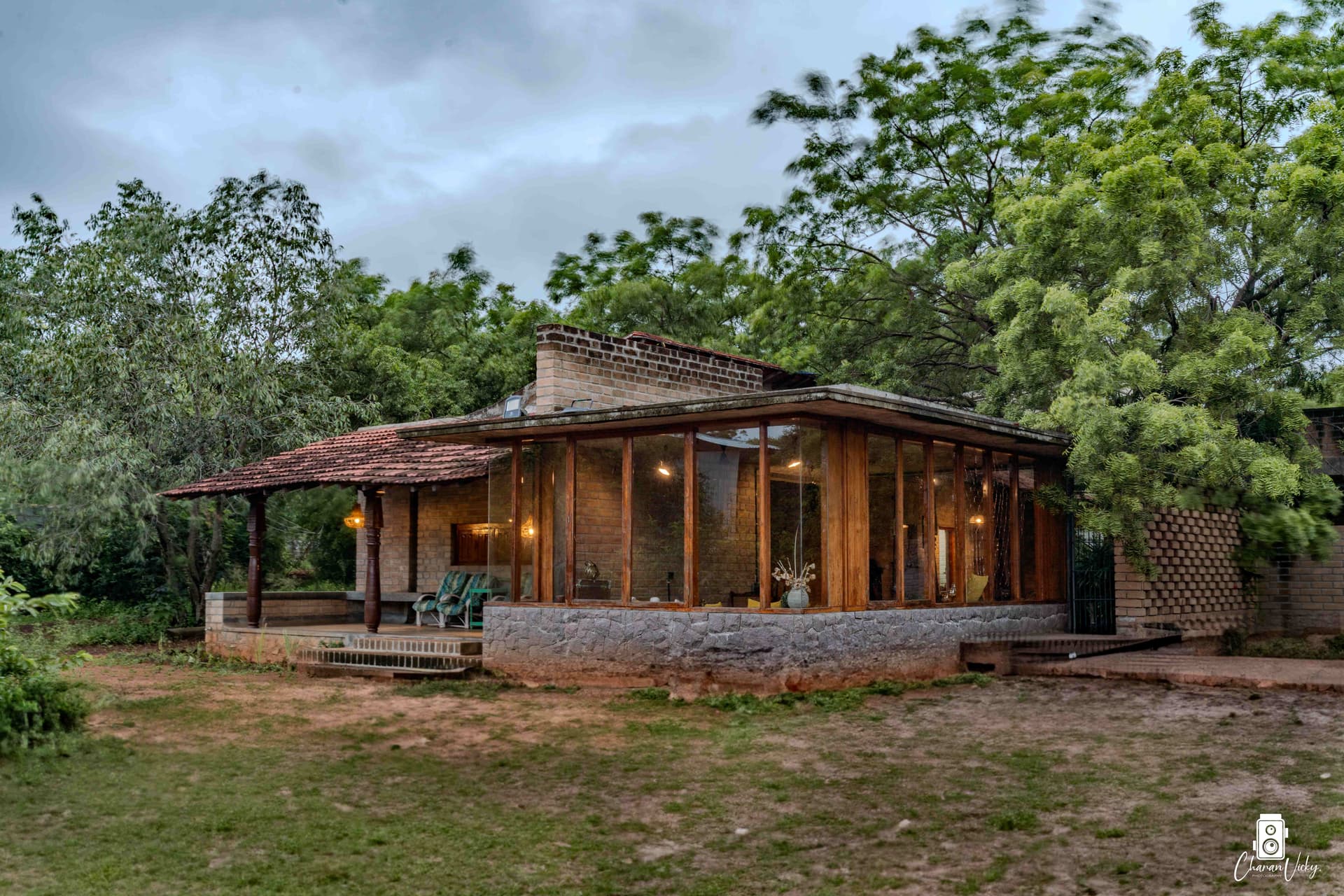 Venu Farms farmhouse surrounded by neem trees